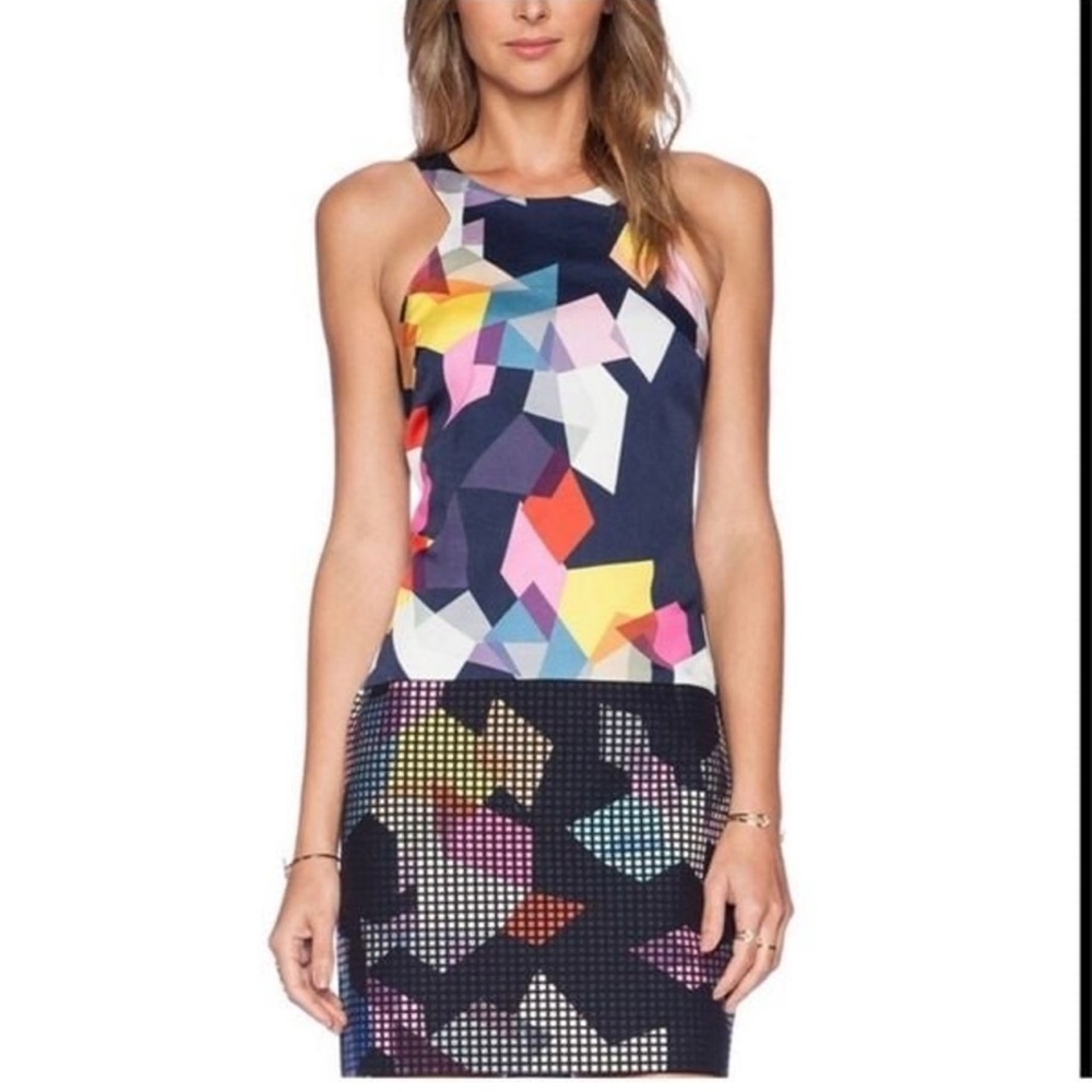 Trina Turk Aptos Multicolor Sleeveless Geometric Print Zip Up Back Dress Size 2‎